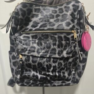 Leopard Print Backpack with Gold Accents